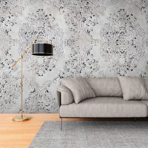 Papier peint photo Profhome 398351 papier peint intissé gaufré à chaud lisse au style baroque mat gris gris-argent noir 1,59 m x 2,8 m