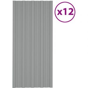 Maison Chic - Lot de 12 Panneaux de toiture Plaque Panneau et lame de bardage Acier galvanisé Gris 100x45 cm 41036