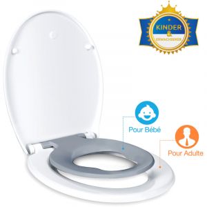 Abattant WC Familial, Lunette de Toilette avec Si&egrave;ge Enfant Magn&eacute;tique, Frein de Chute et Charni&egrave;re R&eacute;glable, Abattant WC en Poly&eacute;thyl&egrave;ne pour