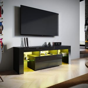 Sirhona - Meuble tv Noir avec lumières led Meuble tele étagères en verre Espace de rangement Multicouche 130x35x45 cm