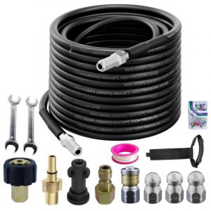 Kit D&eacute;bouchage Canalisation 30M pour Nettoyeur Haute Pression 5800PSI, Tuyau D&eacute;boucheur Haute Pression avec Buse Rotative, 3 Buses Jet &Eacute;gout, Ruban