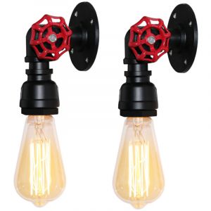 Applique Murale R&eacute;tro Lamp Murale Fer Forg&eacute; Pipe Eau Luminaire Murale Cr&eacute;ative Nostalgique Couleur Noir - 2Pcs