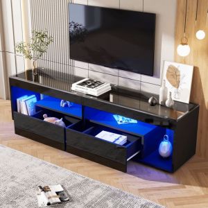 Pergar - Meuble tv 180x40x46 cm,pouvant accueillir des téléviseurs jusqu'à 70 pouces, avec deux tiroirs,LED,scandinave,noir