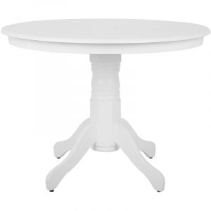 Table de Salle à Manger Ronde avec Plateau Blanc en Bois d'Ingénierie et Pied Central en Bois Massif de Style Traditionnel