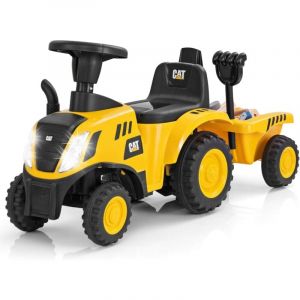 Costway - Caterpillar Porteur Tracteur Enfants avec Remorque Amovible & Pelle & Râteau, Voiture Enfants à 6 Pneus avec Lumière led & Musique &