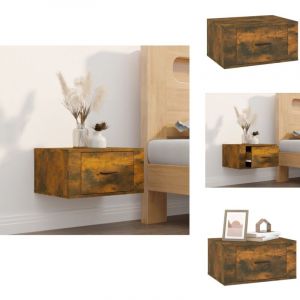 Table de chevet murale Ch&ecirc;ne fum&eacute; 50x36x25 cm - Table De Chevet Murale - Meuble De Chambre - Table De Nuit - &Eacute;tag&egrave;re Murale - Rangement Mural