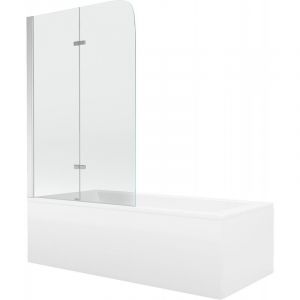 Mexen - Cubik baignoire rectangulaire 170 x 70 cm avec tablier et paroi de douche 2 volets 80 cm, transparent, chrom&eacute; - 550317070