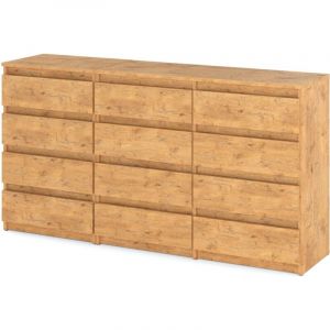 Commode / commode avec 12 tiroirs (8+4) - H92cm B180cm D33cm, Lancelot oak / Lancelot oak