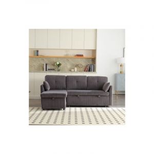 Canap&eacute; 3 places, canap&eacute; en velours gris fonc&eacute; avec m&eacute;ridienne r&eacute;versible et si&egrave;ges de rangement