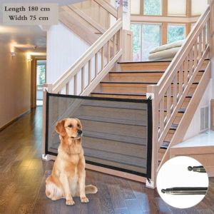 Linghhang - Barrière de Sécurité Chien Extensible,Barriere Animaux Retractable,Barriere Animaux,Barriere Chien,Barrière pour Chien Escalier,Porte