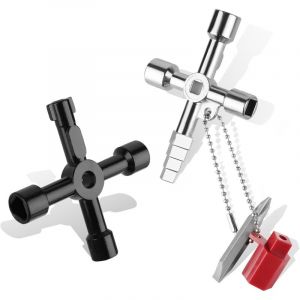 Cl&eacute; Triangle Multifonction 4 Voies - 2 Pi&egrave;ces pour Poubelle, Armoire Electrique, Bo&icirc;tier Compteur, Coffret de Compteurs d'eau et Armoire