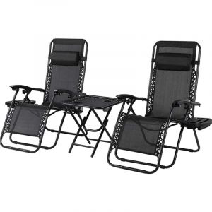 Liferun - Ensemble de Chaises Longues Pliante avec Table d'Appoint, Fauteuil Relax Jardin Ergonomique et Respirante, Transat Pliable avec Dossier et