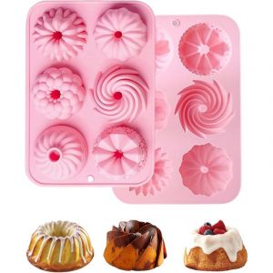 2 Pi&egrave;ces Moule &agrave; G&acirc;teau en Silicone, Petit Moule &agrave; Savarin,6 Formes Diff&eacute;rentes de Motifs de Rainures Moule a donuts, Cavit&eacute;s pour la Cuisson pour