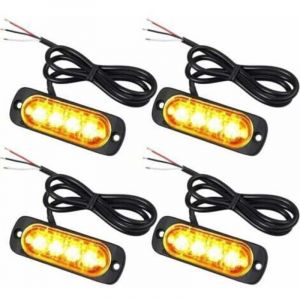 4X Feux de P&eacute;n&eacute;tration &agrave; 4 LEDs 12/24V Gyrophare LED Orange Feux Flash Voyant d&rsquo;Alarme Urgence Strobe Clignotants Auto IPX-4 pour Van Camion