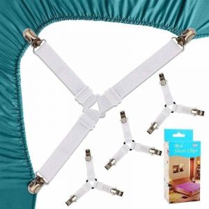 Sangles pour Draps de Lit 4 Pi&egrave;ces Attache Drap Housse Triangle Attache Matelas &eacute;lastique Tendeur de Draps R&eacute;glable Bretelles Sangle pour Matelas