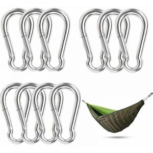 10 Pièces Mousqueton en Acier Inoxydable Attache Mousqueton Clip Mousqueton Étanche Résistant à la Rouille Durable pour Sports Hamac Pêche Balançoire