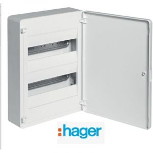 Hager - Coffret électrique Apparent 24 modules 2 rangées - Porte Blanche et Borniers VS212