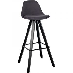 D&eacute;coshop26 - Tabouret de bar chaise haute x1 repose-pieds style scandinave en tissu gris fonc&eacute; structure en bois noir carr&eacute; 100004641