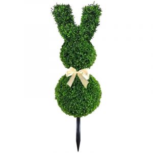Buis artificiel topiaire - Feuilles de buis vertes en forme de lapin - faux arbre r&eacute;aliste - d&eacute;coration int&eacute;rieure et ext&eacute;rieure（50 cm, non &eacute;clair&eacute;）