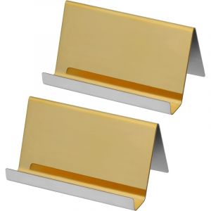Porte Carte de Visite M&eacute;tallique en Acier Inoxydable (Lot de 2) - Jusqu'&agrave; 30 Cartes - Pr&eacute;sentoir Carte de Visite Dor&eacute; - Rangement Cartes de Visite
