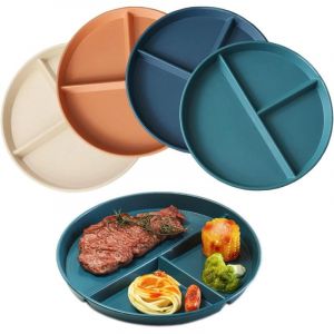 23CM Lot de 4 Assiette Plate Incassable avec 3 Compartiments Assiette &agrave; D&icirc;ner Divis&eacute;e Allant au Micro-ondes et au Lave-vaisselle Assiette pour