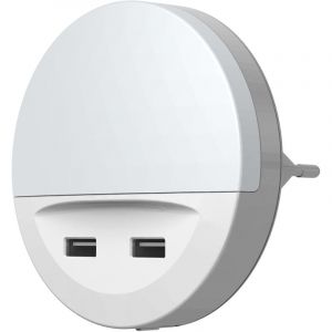 Osram - lunetta led Veilleuse blanche, avec sortie usb, capteur jour-nuit, support pour téléphone portable intégré, système enfichable, blanc chaud,