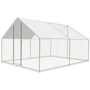 Poulailler ext&eacute;rieur Toit du poulailler, Acier galvanis&eacute; Petit poulailler Enclos ext&eacute;rieur avec protection solaire Cage &agrave; poules, 3 x 3 x 2 m