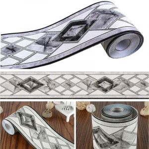 1 tome Frise de papier peint élégante - pour cuisine, salon, salle de bains - noir et blanc, 10.5 cm x 5 m