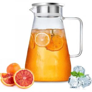2.3 Litre carafe en verre avec couvercle et Anse, Transparent pichet à thé glacé l'eau chaude et froide, pour boisson maison/thé