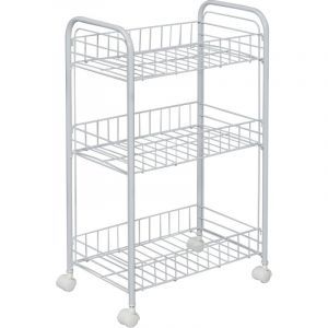 Iris Ohyama, Chariot, Desserte, Plateau, Service de rangement, 3 &eacute;tages de niche, Roues, DMC-3, Blanc, L25 x P40 x H68 cm