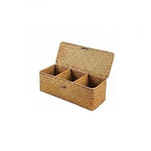 Shining House - Panier de Rangement avec Couvercle Rectangulaire Coffre en Osier avec Compartiments Organisable Papier Toilette Snack Jouets