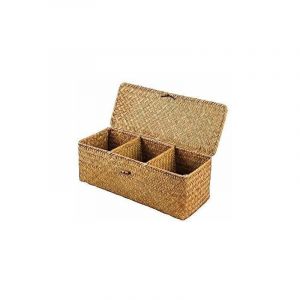 Shining House - Panier de Rangement avec Couvercle Rectangulaire Coffre en Osier avec Compartiments Organisable Papier Toilette Snack Jouets - beige