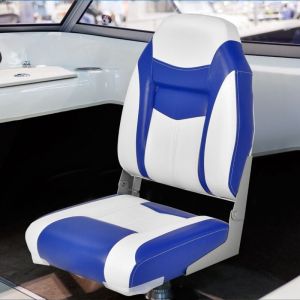 Siège de Bateau Pliante à Dossier Surface en pvc Imperméable Siège de Pêche avec Rembourrage en Éponge Haute Densité Charnières Flexibles Bleu CW2366