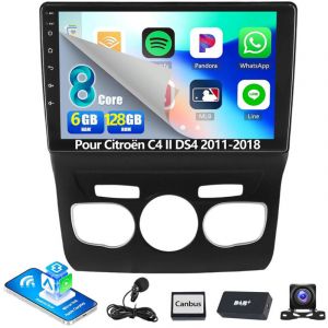 Autoradio Android 14 10 Pouces 6Go+128Go pour Citro&euml;n C4 II / DS4 (2011-2018) - 8-C&oelig;urs, 4G, Apple CarPlay, GPS, Wi-Fi - 6+128G DAB+ MIC CAM