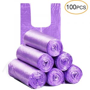 Sac poubelle &eacute;pais jetable avec poign&eacute;e cravate 100 pcs portable m&eacute;nage robuste sac poubelle sacs jetables, vert