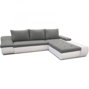 Mobilier Deco - lohan - Canapé d'angle convertible coffre de rangement gris et blanc - Angle Droit