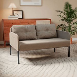 Fabulcozy Canap&eacute; Convertible 2 Places 110 cm Design Minimaliste, Petit Canap&eacute; 2 Places Dossier Haut et Tissu Effet Lin Respirant Confortable, Id&eacute;al