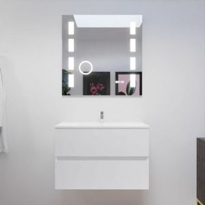 Cuisibane - Meuble salle de bain 80 cm rosaly avec plan vasque et miroir Excellence- Blanc- Plan vasque en Céramique