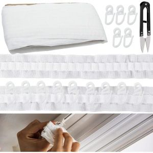 Ruban de Rideau 30m2.5cm avec 60 Crochets de Rideaux Ruflette pour Rideaux au Metre Ruban plissé pour Rideau Fenêtre, Rideau Porte et Rideau Douche