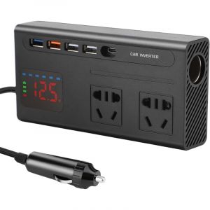 Convertisseur 12v 220v Voiture, 150 W Onduleur de Voiture avec Grand Affichage Num&eacute;rique, Transformateur de Chargeur Rapide USB, Plusieurs Fonctions