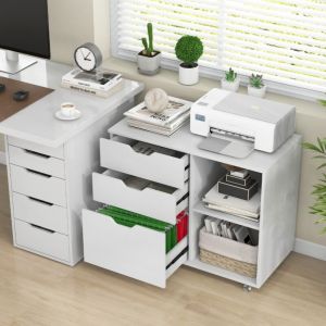 Maisonchic - Classeur &agrave; 3 Tiroirs Support d'Imprimante Mobile avec Etag&egrave;re R&eacute;glable Classeur Lat&eacute;ral &agrave; Roulettes pour Lettre A4 Blanc CW2262 design in
