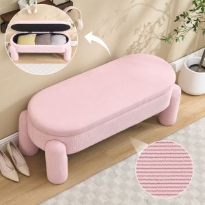 Pouf Coffre Rangement Cach&eacute; Bout de lit 112x43x43cm pour le Salon la Chambre ou l&rsquo;Entr&eacute;e Armoire chaussures Rose