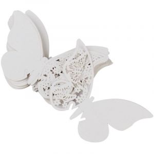 20x Marque-place de table pour Verre, Papillon - Blanc