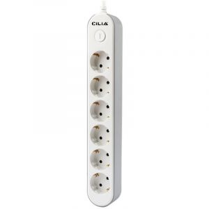 CILIA Multiprise 6 Prises Schuko (EU) avec Interrupteur, Bloc Prise S&eacute;curit&eacute; Enfant & Design Compact, Rallonge 1,5m avec Canal de C&acirc;ble, 3680W Max