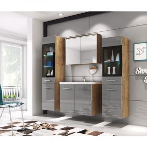 Bratex - Ensemble de meubles de salle de bain madrid ii, ensemble de meubles avec lavabo inclus, sans éclairage led, couleur châtaigne/gris brillant