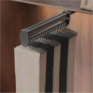 Rail coulissant pour armoires 12-21 pouces, porte-pantalons coulissant avec amortissement silencieux pour un rangement peu encombrant des vêtements