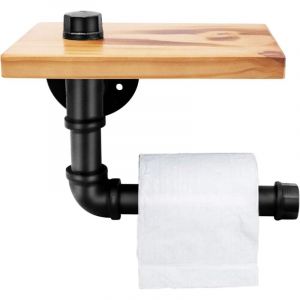 &Eacute;tag&egrave;res en Bois Industrielles de Supports de Tuyau de Fer - Support Fix&eacute; au Mur Fer Forg&eacute; pour la Salle de Bains - Porte-Papier Toilette Style R&eacute;tro