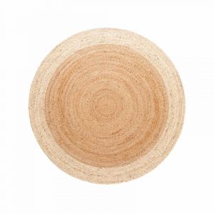 Tapis rond 100 x 100-rond cm, motif simple, beige, &eacute;cru, forme rond authentique, composition jute tiss&eacute; main, id&eacute;al salon