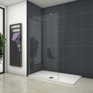 Paroi de douche 100x200cm verre 8mm securit avec receveur de douche blanc 120x80cm + bonde de douche + siphon + barre de fixation 140cm, Oc&eacute;an