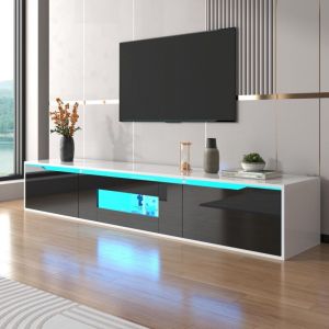 Meuble tv 180 cm, avec éclairage led à changement de couleur, portes pliantes, laqué Meuble tv suspendu, style moderne - noir